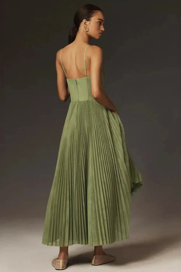 Ditte | Autumnal pleated tulle fit & flare midi bustier dress