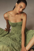 Ditte | Autumnal pleated tulle fit & flare midi bustier dress
