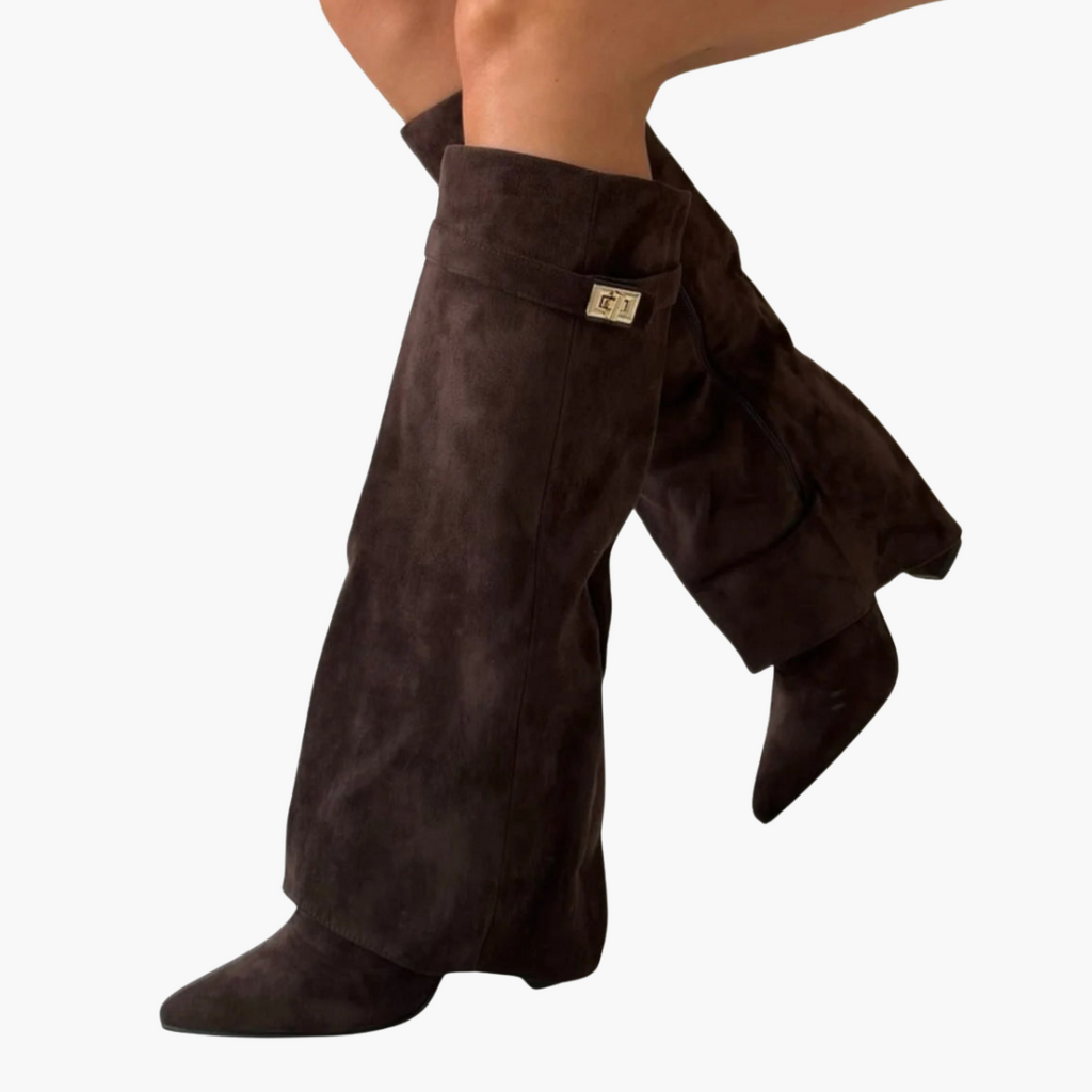 Women's suede orthopedic boots with a low heel