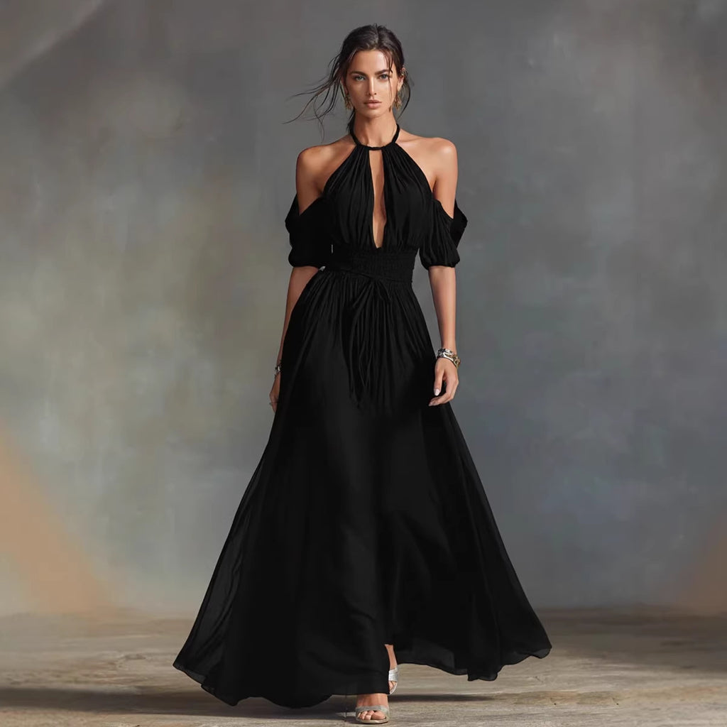 Robe longue cache-cœur à taille élastiquée
