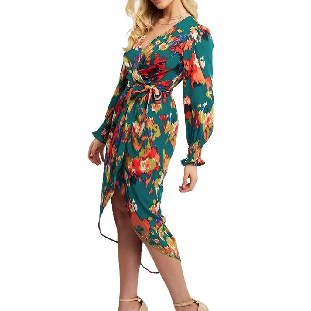 Robe mi-longue color-block taille haute