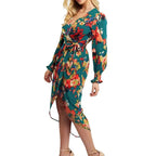 Robe mi-longue color-block taille haute