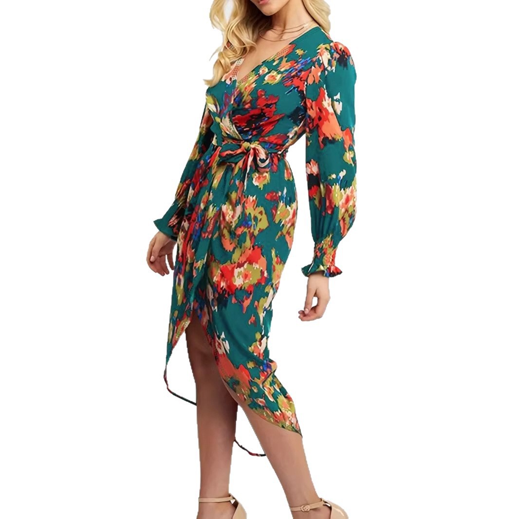 Robe mi-longue color-block taille haute