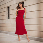 Robe Maxi Cintrée Rouge à Dos Ouvert