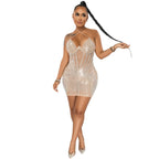 Robe courte dos nu en résille strass - Chic&Shines