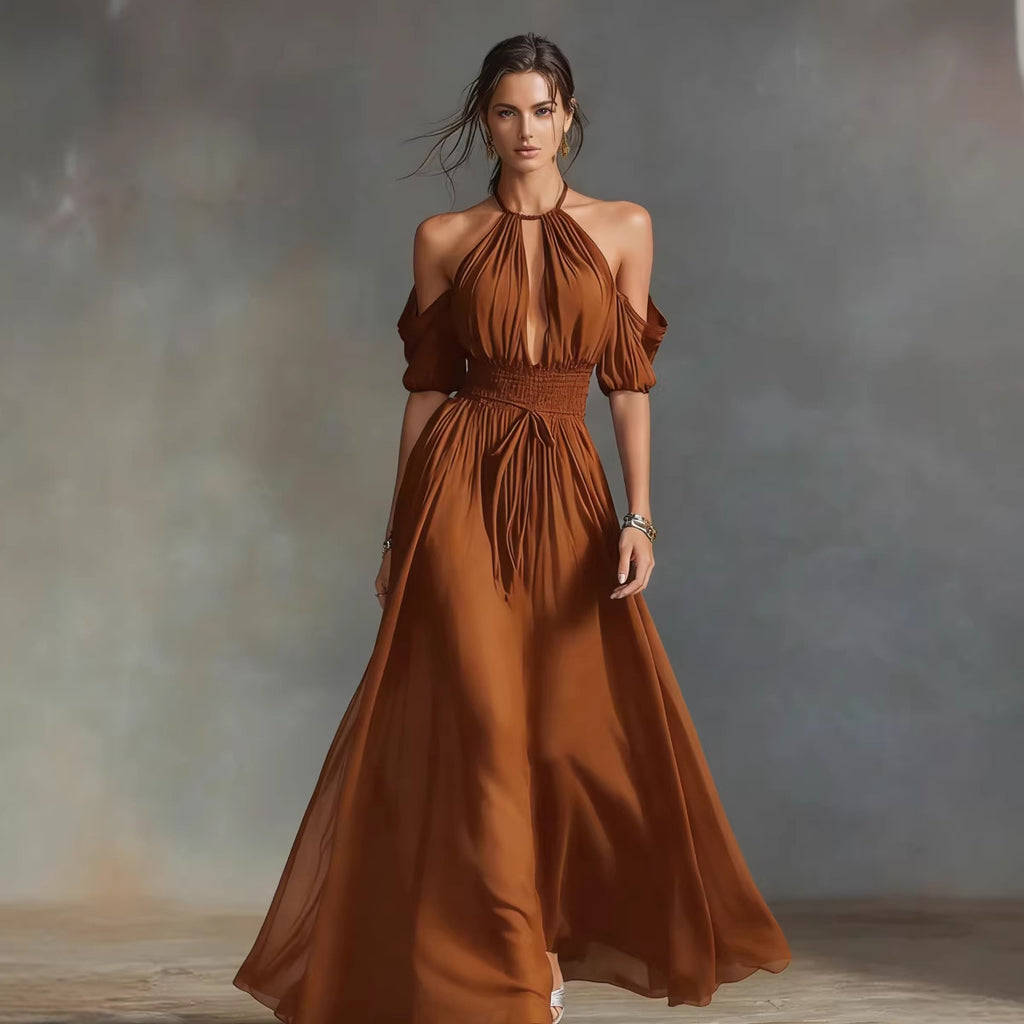 Robe longue cache-cœur à taille élastiquée