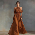 Robe longue cache-cœur à taille élastiquée