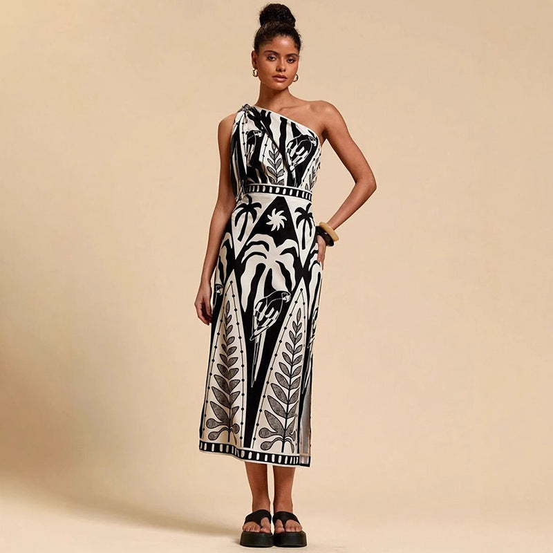 Black floral midi dress, scoop neck