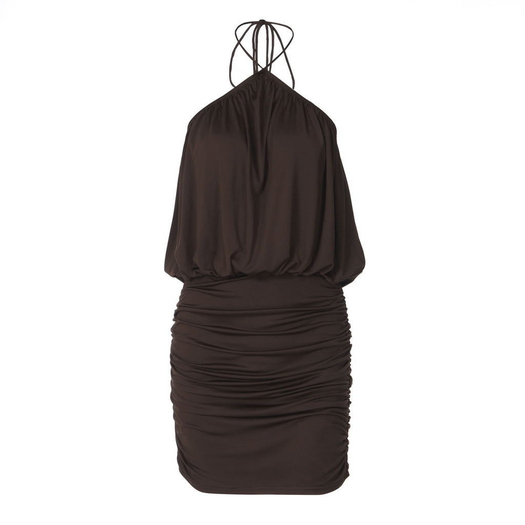 Robe dos nu à nœud au cou - Effet plissé
