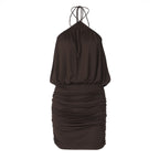 Robe dos nu à nœud au cou - Effet plissé