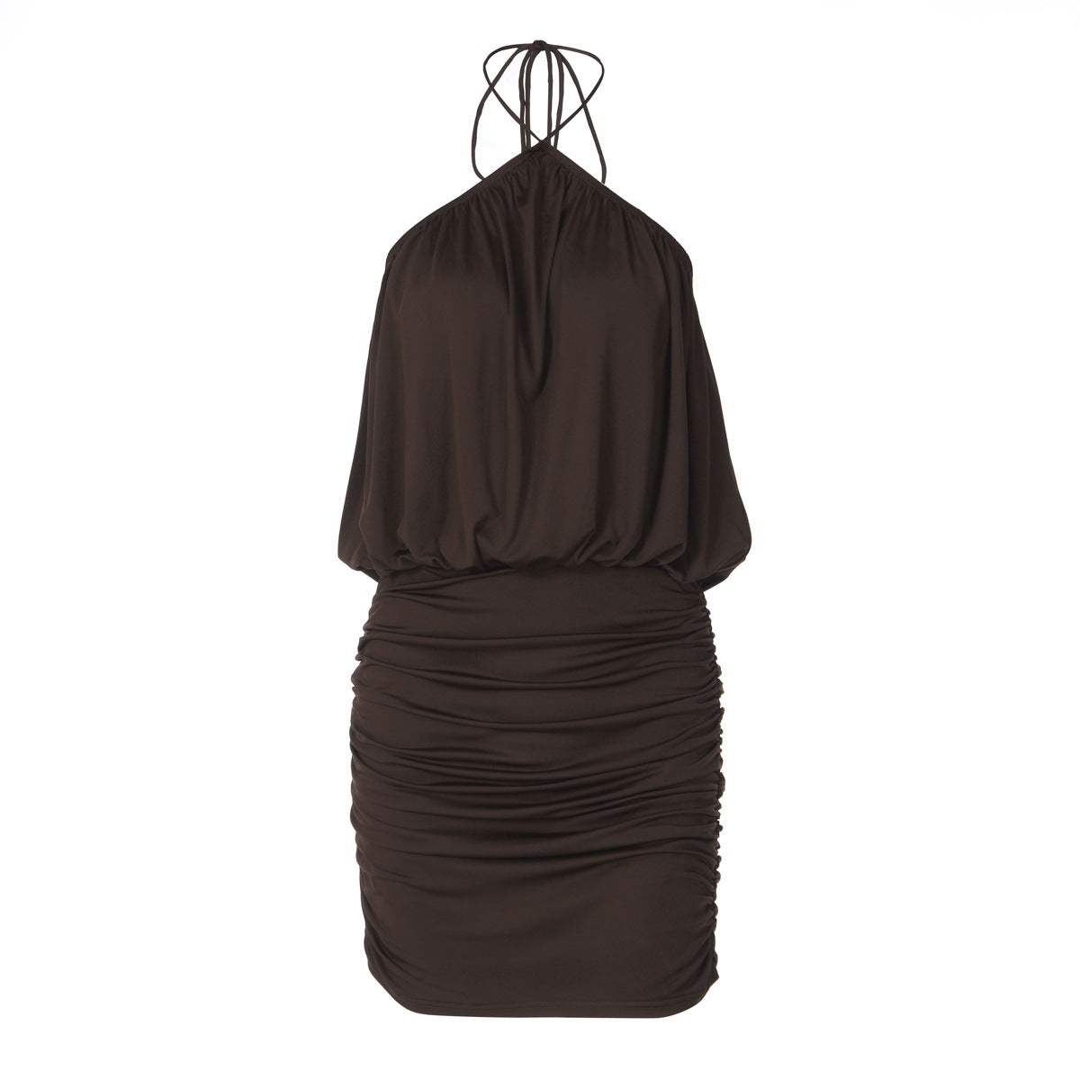 Robe dos nu à nœud au cou - Effet plissé