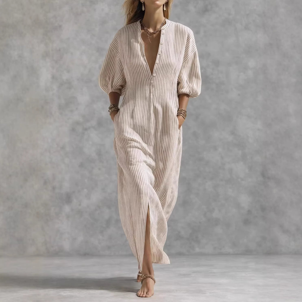 Robe longue fluide à manches ballon