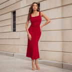 Robe Maxi Cintrée Rouge à Dos Ouvert