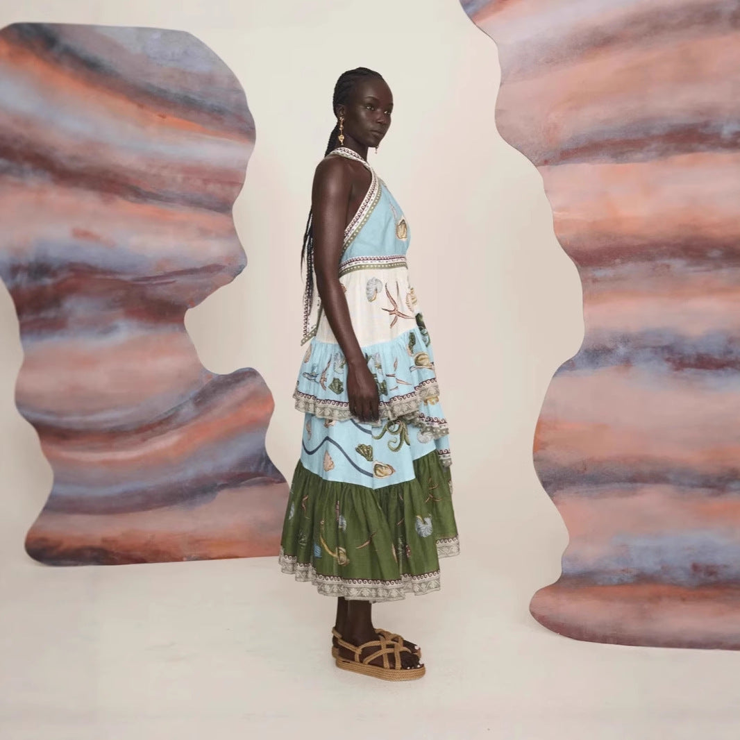 Robe longue lin et coton sans manches, encolure dégagée