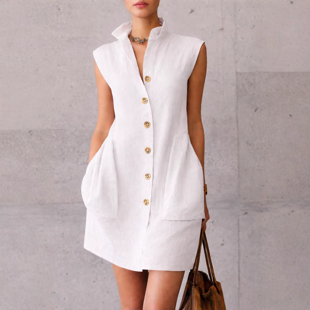 Robe chemise sans manches col montant — Élégance estivale