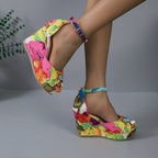 Multicoloured open-toe wedge shoe