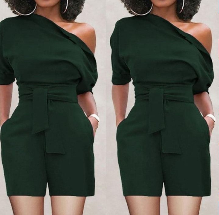 One-shoulder short jumpsuit