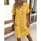 Chemise-robe lin coton unie à boutons