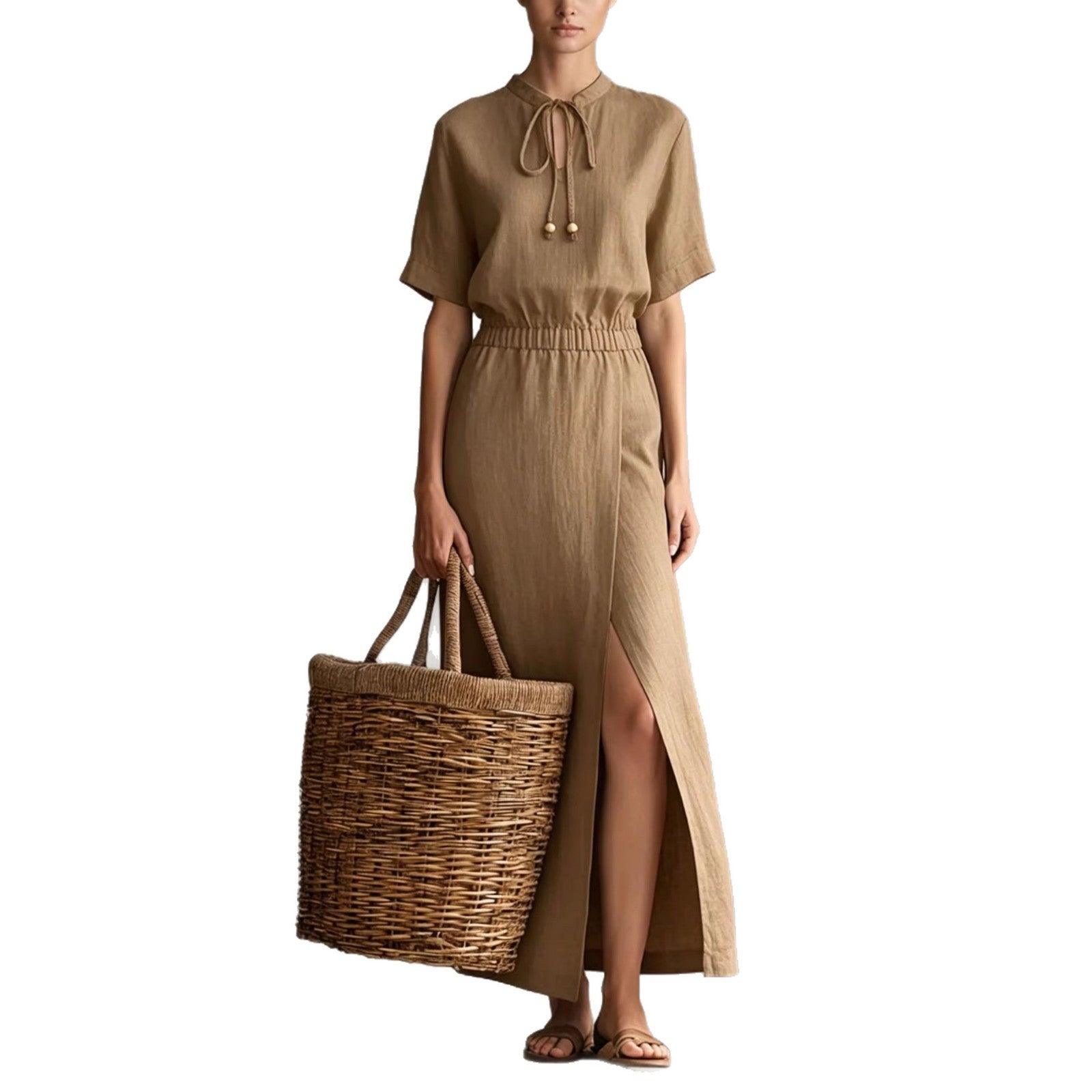Robe midi nœud au col – Élégance intemporelle