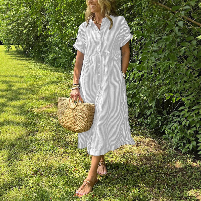 Robe rayée lin et coton – Élégance intemporelle