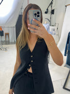 Ensemble débardeur chemise short en coton et lin