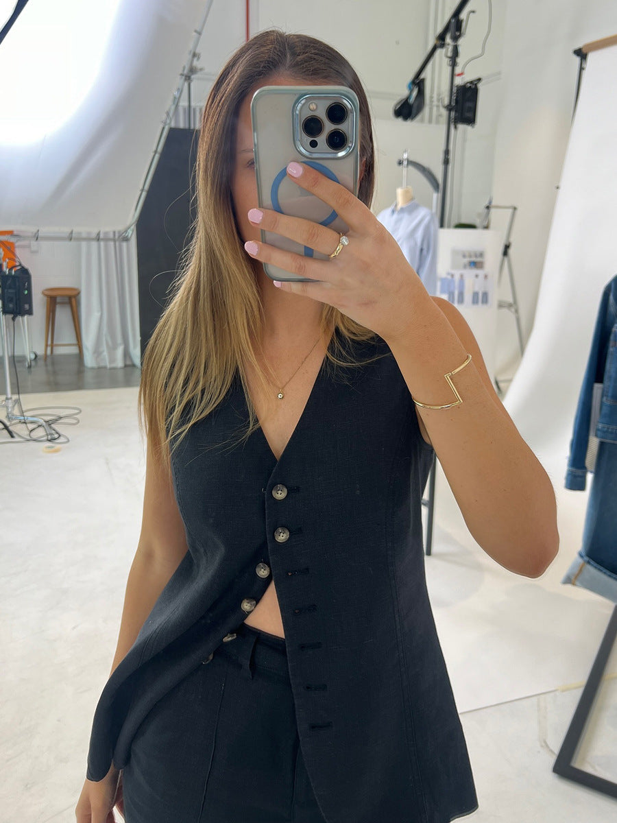 Ensemble débardeur chemise short en coton et lin