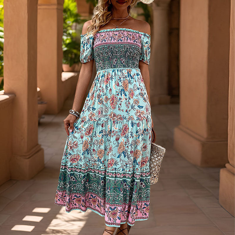 Robe Midi Imprimée Ethnique — Épaules Dénudées