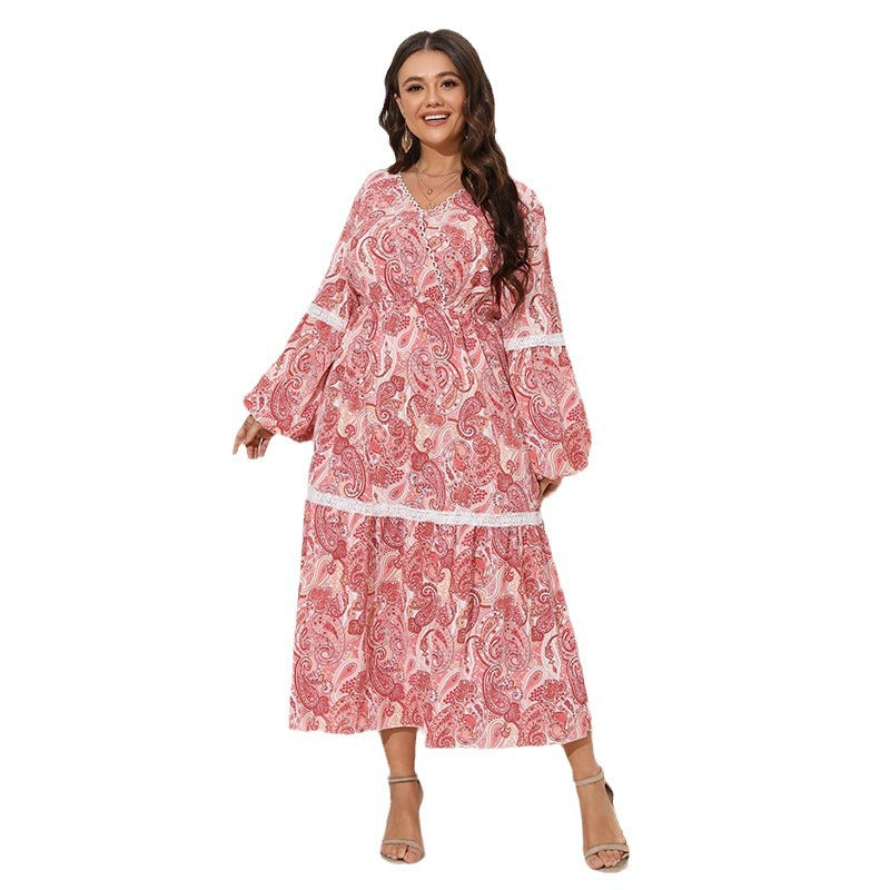 Pink and white patchwork maxi dress — Generous fit