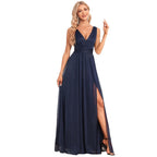 Long double V-neck dress with side slits