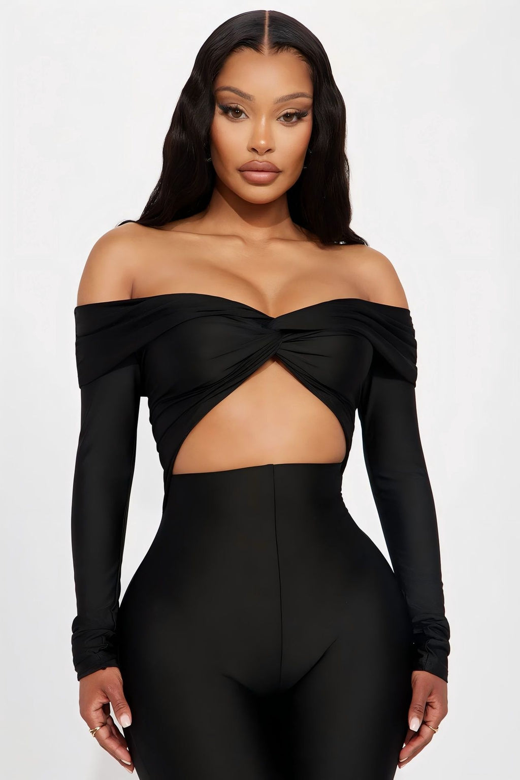 Combinaison col V taille haute, manches longues