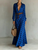Asymmetrical pleated dress with matching belt