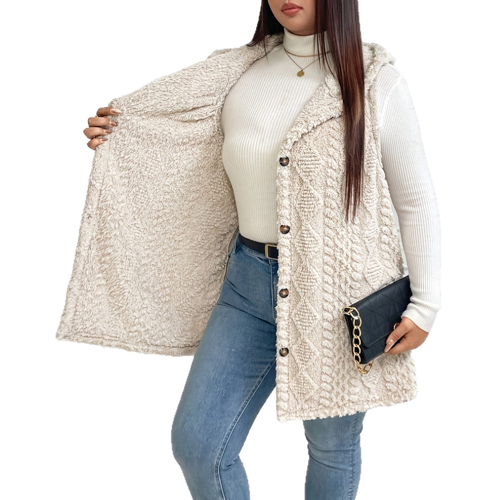 Gilet cardigan à capuche en peluche