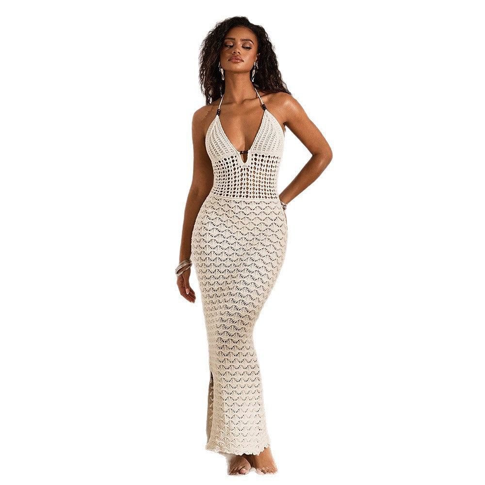 Knitted V-neck beach dress