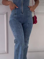 Combinaison jean sans manches fermeture éclair - Chic&Shines