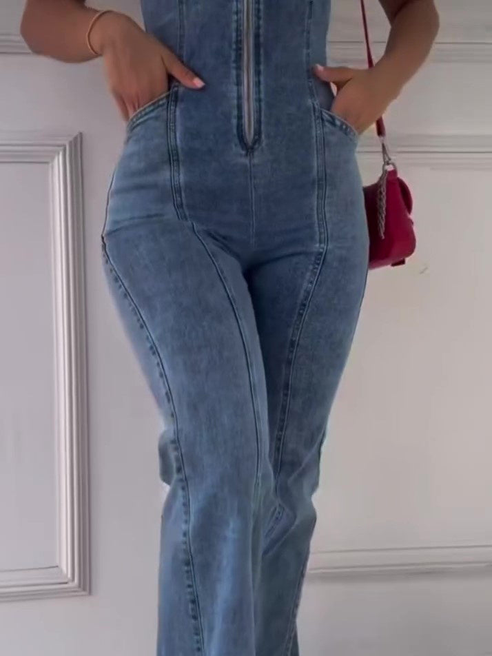 Combinaison jean sans manches fermeture éclair - Chic&Shines