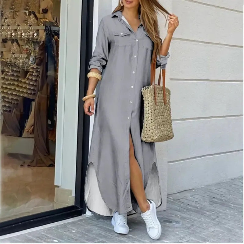 Robe chemise longue et manches longues - Chic&Shines