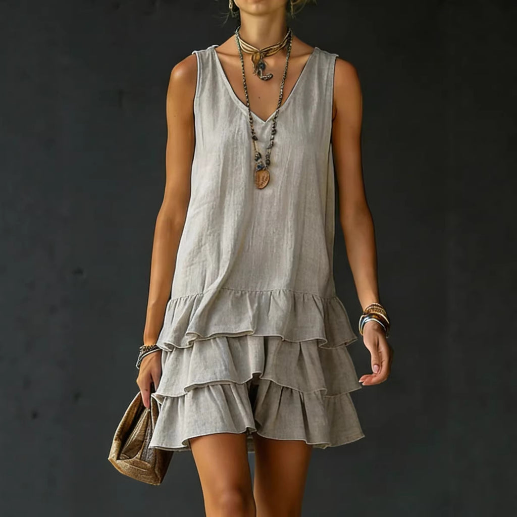 Robe lin-coton col V sans manches