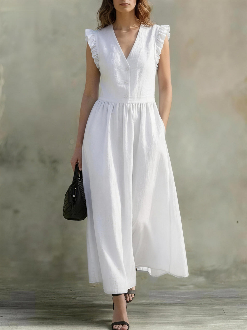 Linen and cotton wrap dress, loose fit with pockets