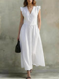 Linen and cotton wrap dress, loose fit with pockets