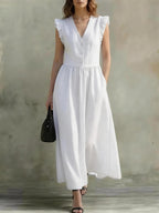 Linen and cotton wrap dress, loose fit with pockets