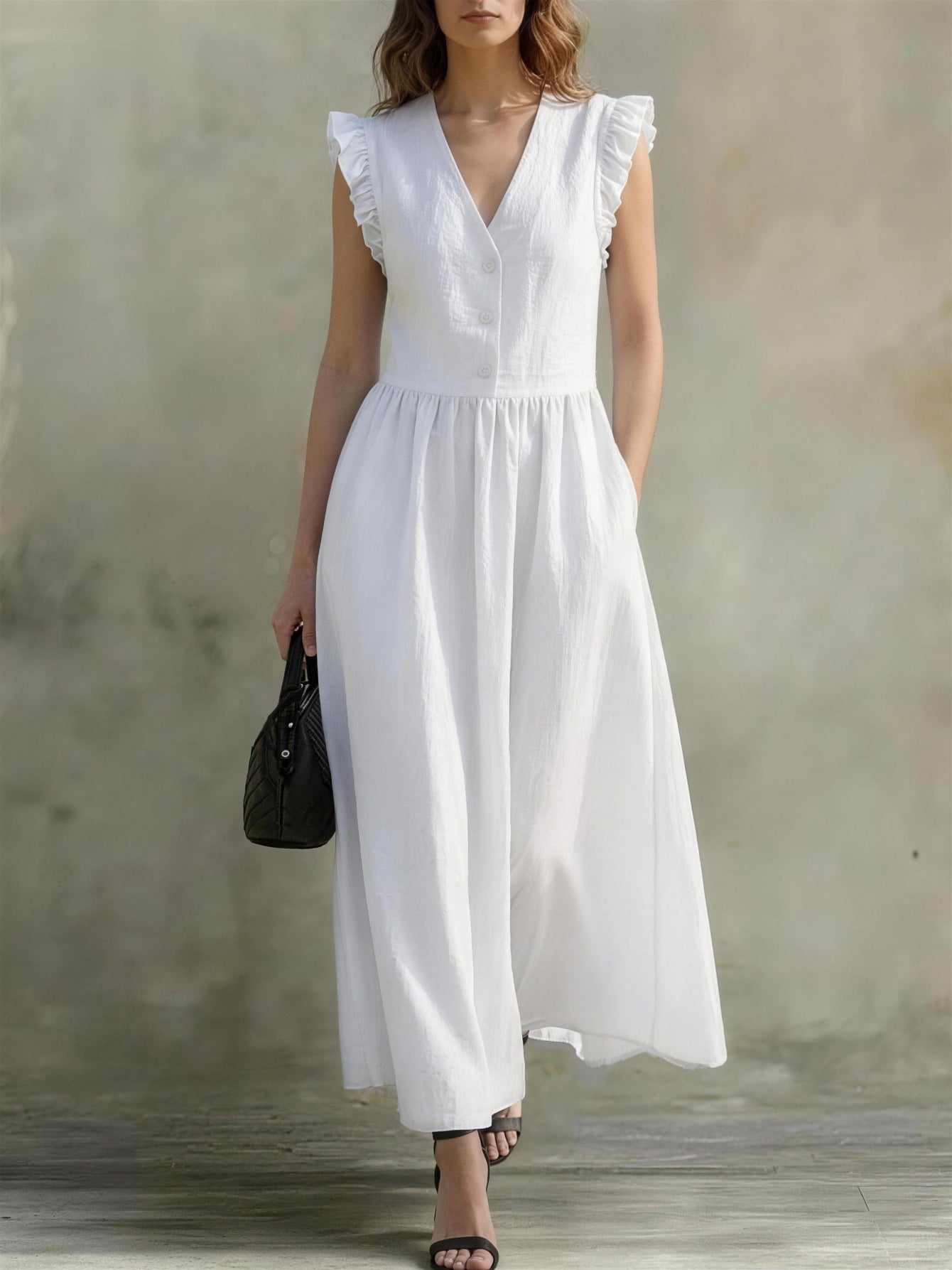 Linen and cotton wrap dress, loose fit with pockets