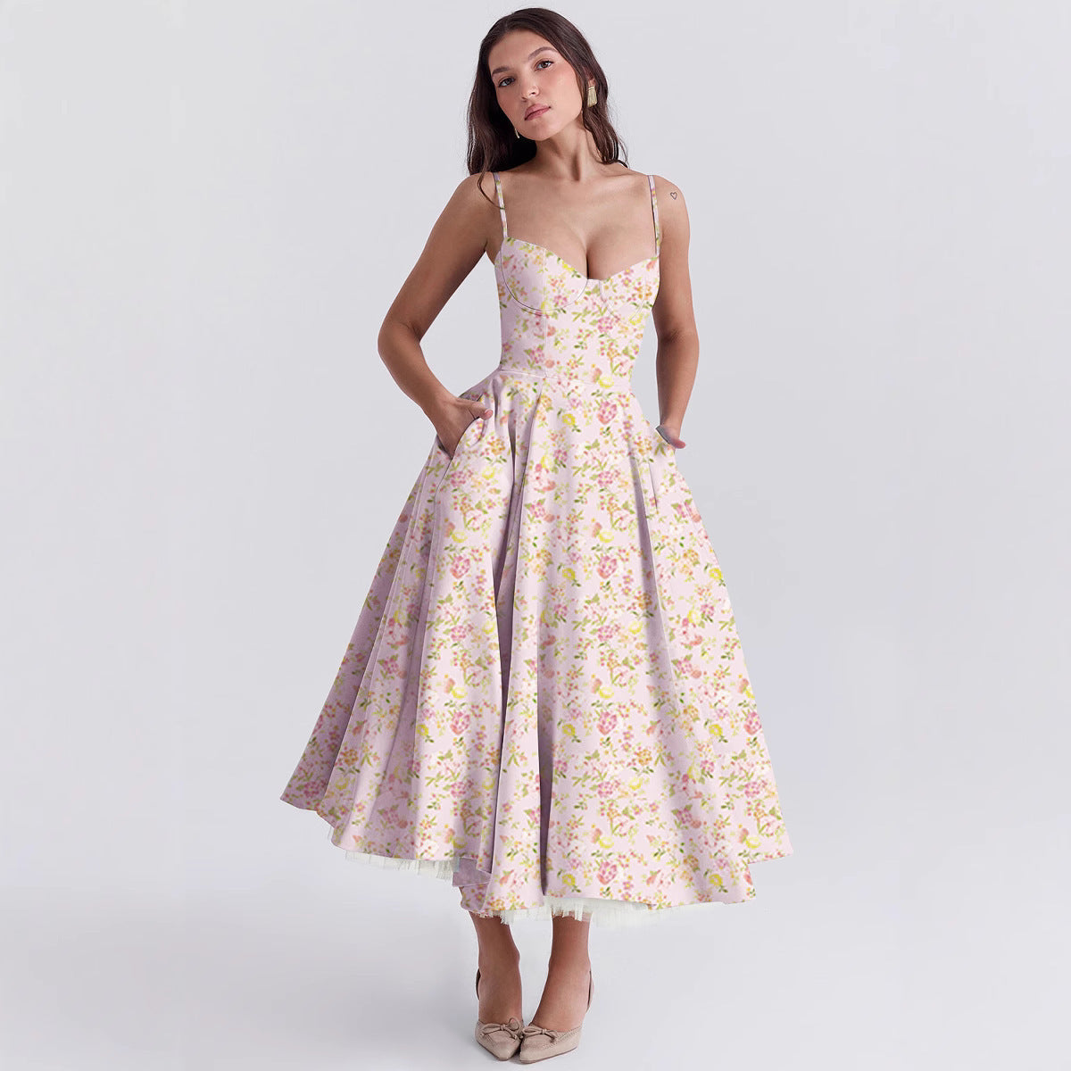 Robe longue voile ajouré – Élégance fluide et légère