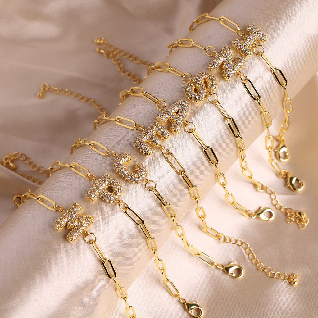 Bracelet clip en zircone pendentif lettre