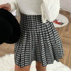Jupe courte taille haute plissée pied-de-poule - Chic&Shines