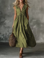 Robe longue col V sans manches – Unie et intemporelle