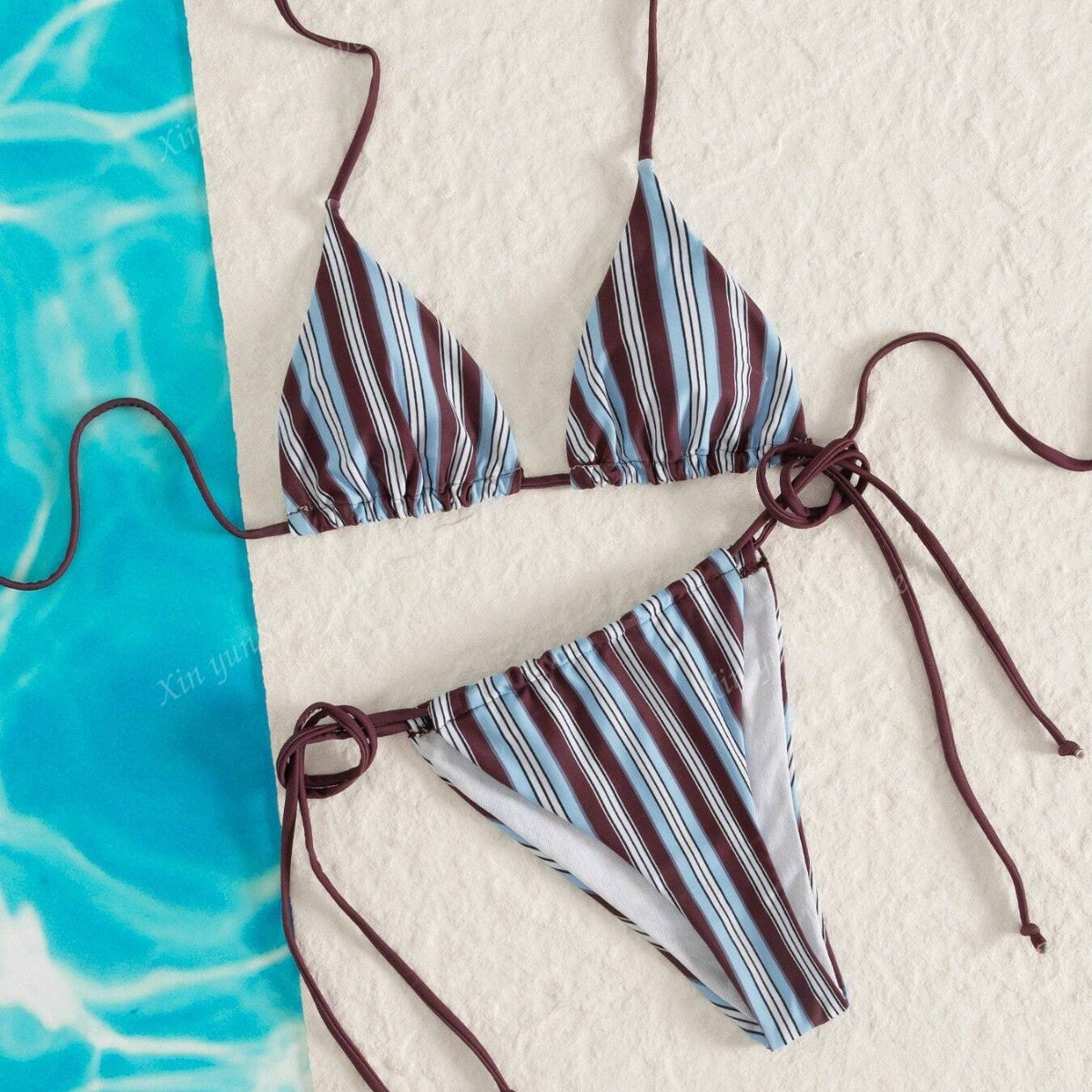 Laure — Maillot de bain à liens à nouer rayé