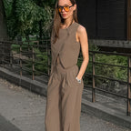Costume gilet et pantalon taille haute kaki