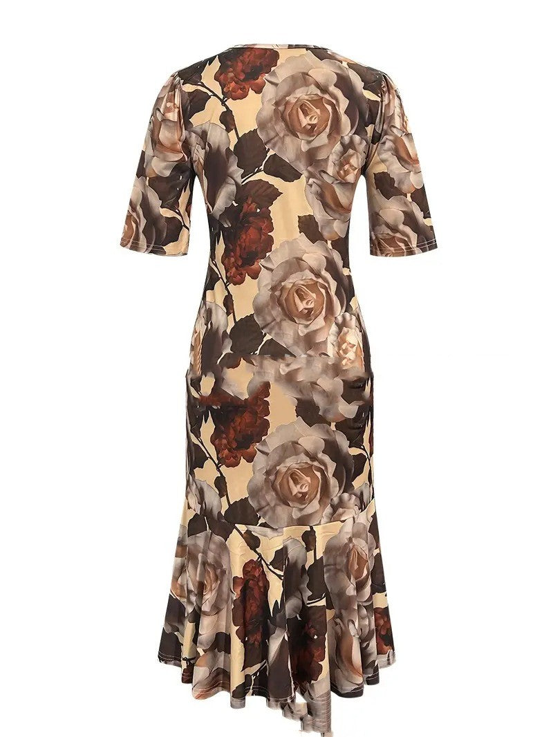Robe midi plissée à taille haute, tricot col rond