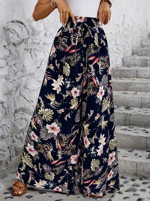 Pantalon léopard taille haute, coupe ample et fluide