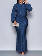 Long-sleeved sequined evening maxi dress